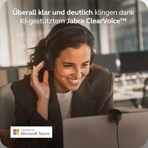 Jabra Evolve3 85 Over-Ear Bluetooth Headset kabellos mit Mikrofon & Ladestation für Büro, USB-C, KI-Sprachanruf, Adaptive ANC, 25h Akku, MS Teams Zertifiziert, Schwarz Bild 5
