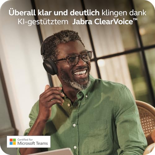 Jabra Evolve3 75 On-Ear Bluetooth Headset kabellos mit Mikrofon für Büro, USB-A, KI-Sprachanruf, Erweiterte Aktive Geräuschunterdrückung, 22h Akku, MS Teams Zertifiziert, Schwarz Bild 3