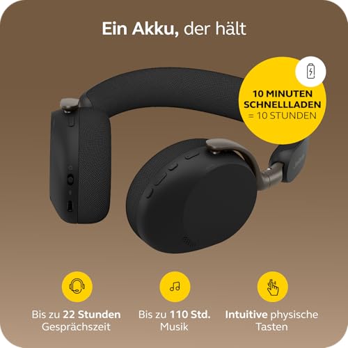 Jabra Evolve3 75 On-Ear Bluetooth Headset kabellos mit Mikrofon für Büro, USB-A, KI-Sprachanruf, Erweiterte Aktive Geräuschunterdrückung, 22h Akku, MS Teams Zertifiziert, Schwarz Bild 5