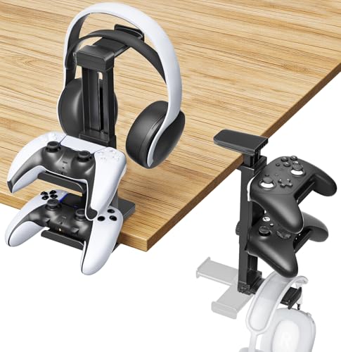 Kosker Verstellbare Headset Halterung & Controller Halter, Tisch- oder Untertischhalterung, kompatibel mit PS5, Xbox, Nintendo Switch, 360° drehbarer Organizer für Gaming Zubehör Bild 1