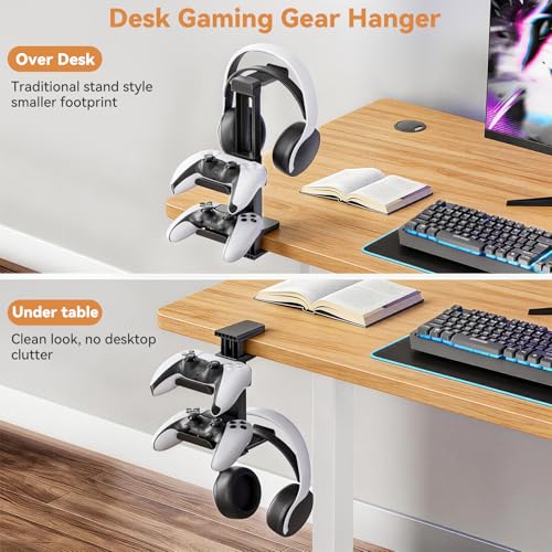 Kosker Verstellbare Headset Halterung & Controller Halter, Tisch- oder Untertischhalterung, kompatibel mit PS5, Xbox, Nintendo Switch, 360° drehbarer Organizer für Gaming Zubehör Bild 3