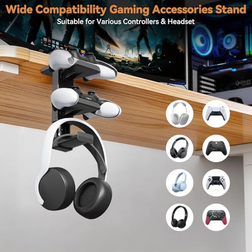 Kosker Verstellbare Headset Halterung & Controller Halter, Tisch- oder Untertischhalterung, kompatibel mit PS5, Xbox, Nintendo Switch, 360° drehbarer Organizer für Gaming Zubehör Bild 4