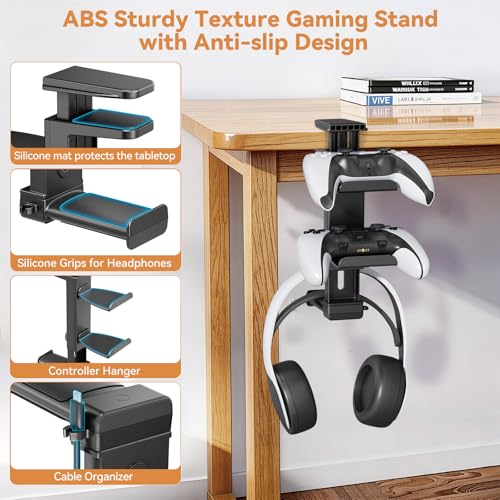 Kosker Verstellbare Headset Halterung & Controller Halter, Tisch- oder Untertischhalterung, kompatibel mit PS5, Xbox, Nintendo Switch, 360° drehbarer Organizer für Gaming Zubehör Bild 5