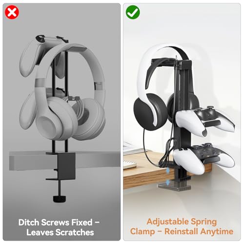 Kosker Verstellbare Headset Halterung & Controller Halter, Tisch- oder Untertischhalterung, kompatibel mit PS5, Xbox, Nintendo Switch, 360° drehbarer Organizer für Gaming Zubehör Bild 6