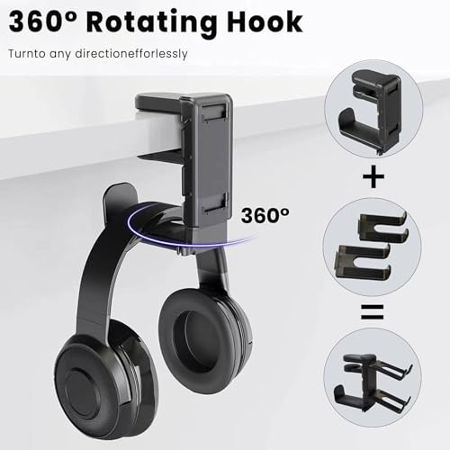 Drehbarer Kopfhörerständer mit 360°-Drehgelenk – verstellbarer Klemm-On-Headset-Halter unter dem Schreibtisch, universeller Gaming- und Büro-Kopfhöreraufhänger (Rosa) Bild 3