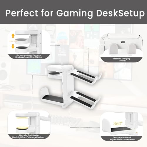 Drehbarer Kopfhörerständer mit 360°-Drehgelenk – verstellbarer Klemm-On-Headset-Halter unter dem Schreibtisch, universeller Gaming- und Büro-Kopfhöreraufhänger (Rosa) Bild 5