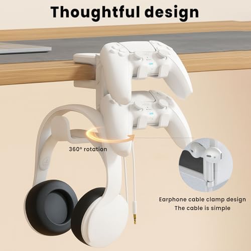 Drehbarer Kopfhörerständer mit 360°-Drehgelenk – verstellbarer Klemm-On-Headset-Halter unter dem Schreibtisch, universeller Gaming- und Büro-Kopfhöreraufhänger (Rosa) Bild 6