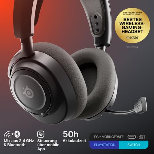 SteelSeries Arctis Nova 7 Wireless Gen 2 Multi-Plattform-Gaming-Headset - Echtzeit-App-Steuerung - Über 50 Std. Akkulaufzeit - 2,4 GHz/Bluetooth parallel möglich -PC, PS5, PS4, Switch 1/2, Mobilgeräte Bild 2