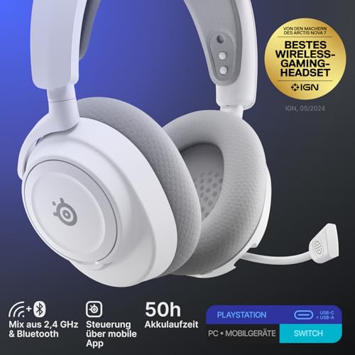 SteelSeries Arctis Nova 7P Wireless Gen 2 - PS5 Headset - Gaming Headset Wireless - App-Steuerung - Über 50 Std. Akku & Schnellladefunktion - 2,4 GHz+ Bluetooth - Für PlayStation, PC & mehr - Weiß Bild 2