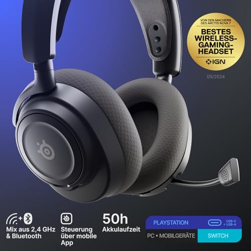SteelSeries Arctis Nova 7P Wireless Gen 2 - PS5 Headset - Gaming Headset Wireless - App-Steuerung - Über 50 Std. Akku & Schnellladefunktion - 2,4 GHz + Bluetooth - Für PlayStation, PC & mehr - Schwarz Bild 2
