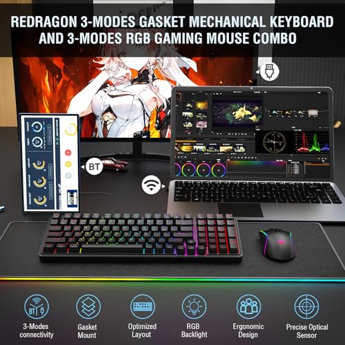 Redragon S162 3-Modus Wireless Gaming Tastatur & Maus-Kombination, 99 Tasten K744 RGB Gaming-Tastatur und 8000 DPI M693 Gaming-Maus-Bundle Bild 2