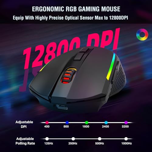 Redragon S162 3-Modus Wireless Gaming Tastatur & Maus-Kombination, 99 Tasten K744 RGB Gaming-Tastatur und 8000 DPI M693 Gaming-Maus-Bundle Bild 5