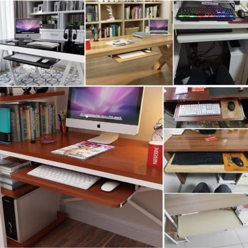 Tastaturablage mit Maus-Plattform, ausziehbare Schublade unter dem Schreibtisch, Computer-Tastatur, platzsparendes Design für Heimbüro oder Gaming-Setup Bild 4