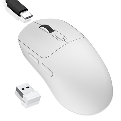 MELOGAGA Kabellose Gaming-Maus mit 3 Modi, 2,4 G/Bluetooth 5.4/USB-C-Spielmäuse mit 8 einstellbaren DPI, ergonomische, wiederaufladbare Computermaus für PC, Mac, PS5, Tablet, Weiß Bild 1
