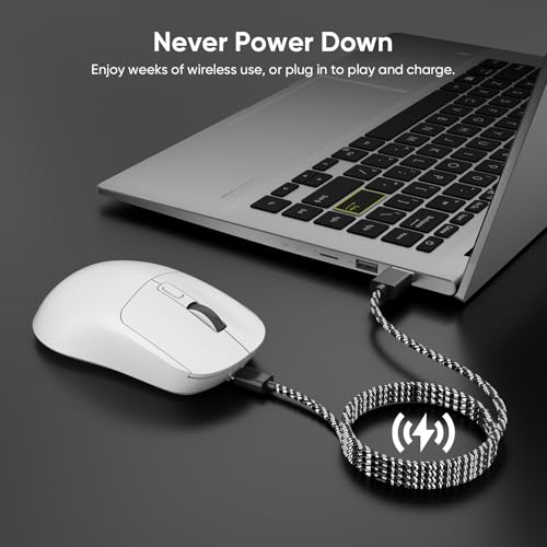 MELOGAGA Kabellose Gaming-Maus mit 3 Modi, 2,4 G/Bluetooth 5.4/USB-C-Spielmäuse mit 8 einstellbaren DPI, ergonomische, wiederaufladbare Computermaus für PC, Mac, PS5, Tablet, Weiß Bild 5