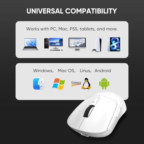 MELOGAGA Kabellose Gaming-Maus mit 3 Modi, 2,4 G/Bluetooth 5.4/USB-C-Spielmäuse mit 8 einstellbaren DPI, ergonomische, wiederaufladbare Computermaus für PC, Mac, PS5, Tablet, Weiß Bild 7