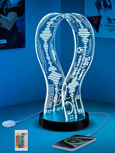 CoolGift Mart Leuchtender Kopfhörerständer mit 16 farbigen Lichtern, Acryl-Headset-Ständer im Gaming-Design mit 1 USB- und 1 Typ-C-Ladeanschluss, Geschenk für Gamer, Männer und Musikliebhaber Bild 1