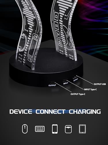 CoolGift Mart Leuchtender Kopfhörerständer mit 16 farbigen Lichtern, Acryl-Headset-Ständer im Gaming-Design mit 1 USB- und 1 Typ-C-Ladeanschluss, Geschenk für Gamer, Männer und Musikliebhaber Bild 6