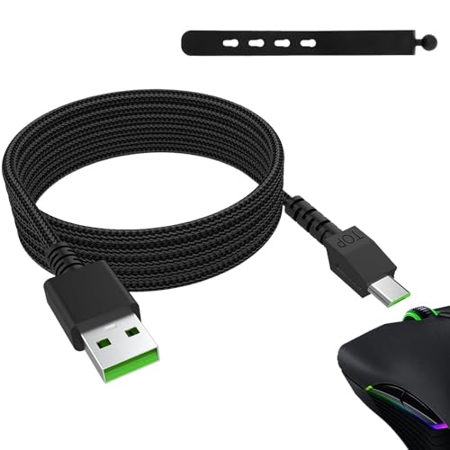 Toxaoii 1,8M USB-Kabel Micro-USB-Ladekabel Kompatibel mit Razer Viper Ultimate, Basilisk Ultimate, Naga Pro 20000 DPI, DeathAdder V2 Pro Gaming-Maus-Ersatzkabel mit Nylonummantelung (Schwarz) Bild 1