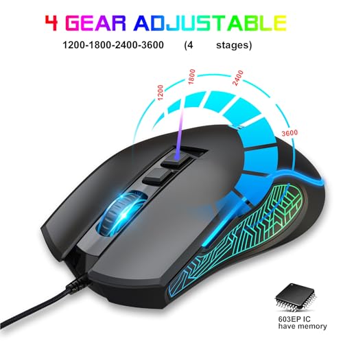 Asixxsix RGB Gaming Tastatur und Maus, Tastatur USB Wired RGB Backlighting Effekte Keycap Struktur Abs Doppelfarbinjektion, Ergonomisches Design Maus für Spiele und Arbeit (schwarzes Set) Bild 5