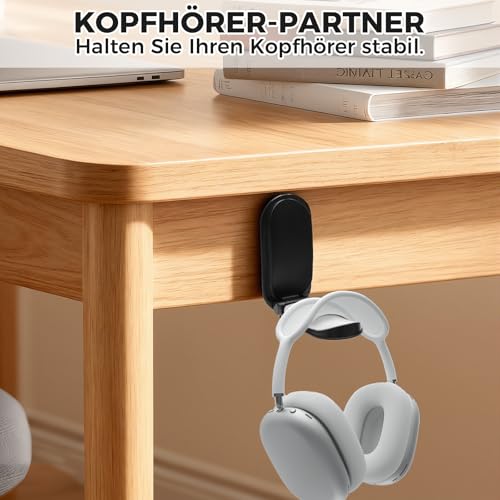 VOSSOT Headset Halterung Wandhalterung, Faltbar Kopfhörerhalter, Klein Kopfhörer Halter, Headset Ständer, Kopfhörer Ständer, für Wand Schreibtisch, für Gaming Zubehör, Over Ear Kopfhörer, Schwarz Bild 4