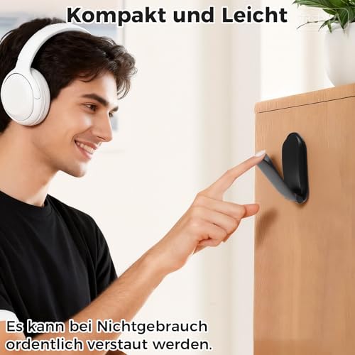 VOSSOT Headset Halterung Wandhalterung, Faltbar Kopfhörerhalter, Klein Kopfhörer Halter, Headset Ständer, Kopfhörer Ständer, für Wand Schreibtisch, für Gaming Zubehör, Over Ear Kopfhörer, Schwarz Bild 6