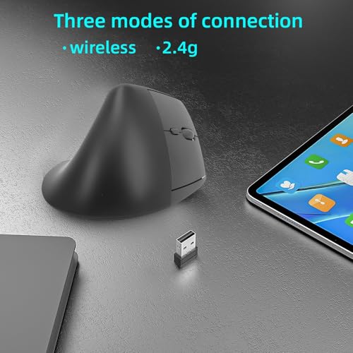 Jectse Wireless Ergonomische Maus, Bluetooth 2,4G Dual -Modus Vertikaler Maus 800/1200/1600 Einstellbarer DPI, Silent Gaming Maus für PC -Laptop für Fenster, Plug und Play Bild 2
