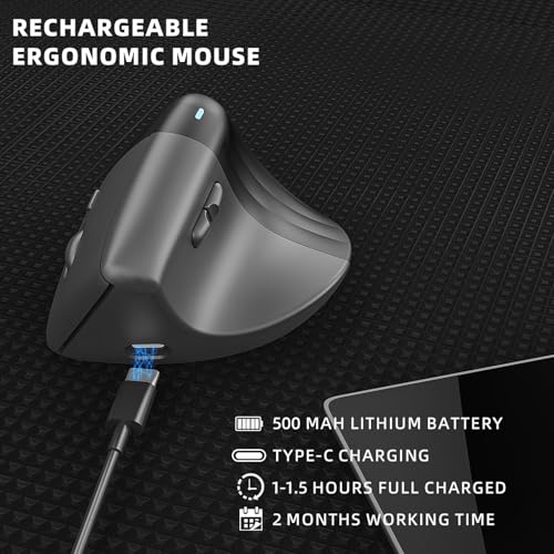 Jectse Wireless Ergonomische Maus, Bluetooth 2,4G Dual -Modus Vertikaler Maus 800/1200/1600 Einstellbarer DPI, Silent Gaming Maus für PC -Laptop für Fenster, Plug und Play Bild 5