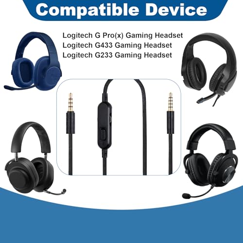 GEU Headset Kabel 2m für G433 G233 G Pro X, Geflochtenes Ersatz Audio Kabel 3,5mm Klinke mit Lautstärkeregler & Stummschaltung, Rauschfrei Langlebig für PC, PS5, Xbox, Switch Bild 2
