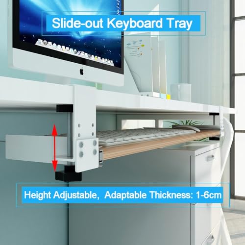 Ergonomische Tastaturablage unter dem Schreibtisch mit verschiebbarer Maus-Plattform, verstellbarer Computerständer zum Klemmen, für Zuhause, Büro, Studium und Gaming, Beige, platzsparende Bild 4