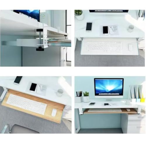 Ergonomische Tastaturablage unter dem Schreibtisch mit verschiebbarer Maus-Plattform, verstellbarer Computerständer zum Klemmen, für Zuhause, Büro, Studium und Gaming, Beige, platzsparende Bild 6