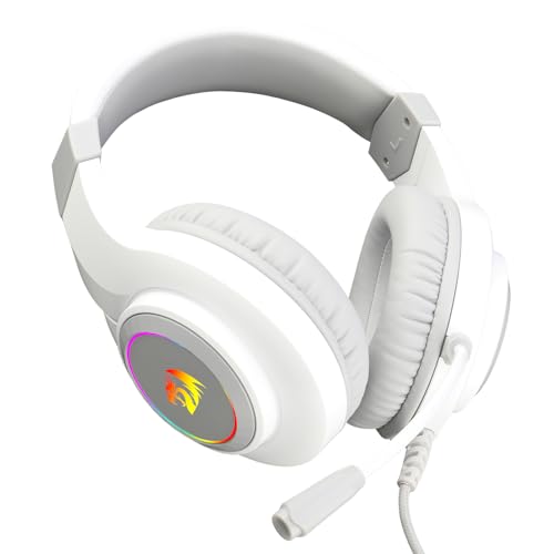 Redragon H260 Hylas Kabelgebundenes Gaming-Headset, 50 mm Treiber, Stereo Surround Sound, Geräuschunterdrückendes Mikrofon, Dynamische RGB-Hintergrundbeleuchtung, Over-Ear Kopfhörer für PC, Weiß Bild 6