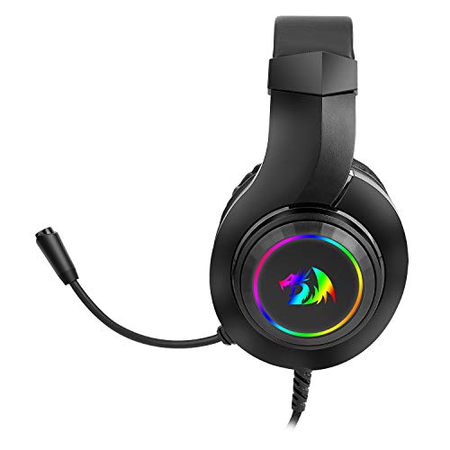 Redragon H260 Hylas Kabelgebundenes Gaming-Headset, 50 mm Treiber, Stereo Surround Sound, Geräuschunterdrückendes Mikrofon, Dynamische RGB-Hintergrundbeleuchtung, Over-Ear Kopfhörer für PC, Schwarz Bild 4