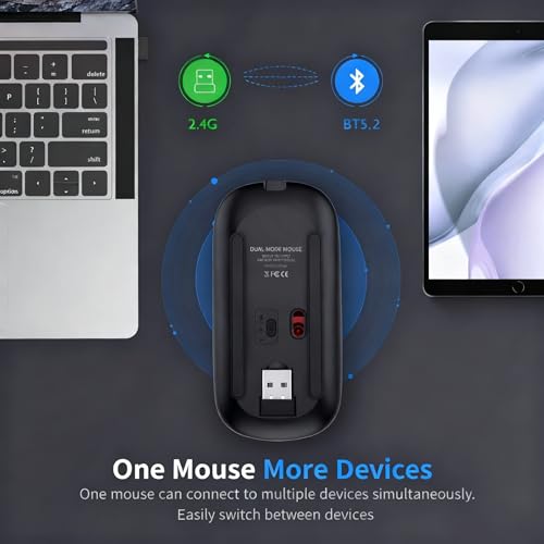Maus Kabellos, 2,4 GHz-USB funkmaus, Bluetooth Maus, 1600 DPI Optical Tracking, Wiederaufladbare LED-Dual-Modus Mouse für Laptop, PC, iOS, Android, iPad, Windows - grau Bild 4
