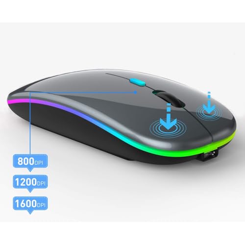 Maus Kabellos, 2,4 GHz-USB funkmaus, Bluetooth Maus, 1600 DPI Optical Tracking, Wiederaufladbare LED-Dual-Modus Mouse für Laptop, PC, iOS, Android, iPad, Windows - grau Bild 5