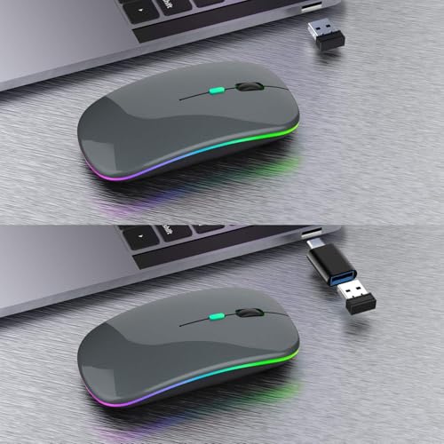 Maus Kabellos, 2,4 GHz-USB funkmaus, Bluetooth Maus, 1600 DPI Optical Tracking, Wiederaufladbare LED-Dual-Modus Mouse für Laptop, PC, iOS, Android, iPad, Windows - grau Bild 7