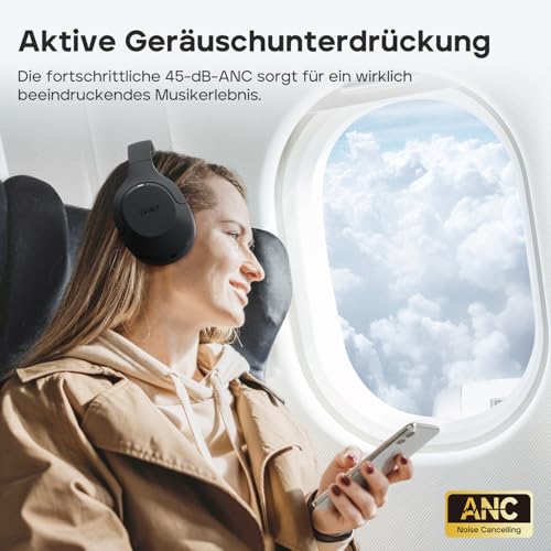 Tribit QuietPlus 81 Over-Ear Kopfhörer mit Noise Cancelling, 110 Std., Schnellladen, Bluetooth 6.0, Deep Bass, 6 EQ per App, kabelloser Bluetooth-Kopfhörer, faltbar und bequem, für Reisen und Arbeit Bild 2