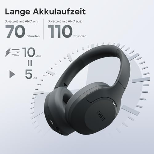 Tribit QuietPlus 81 Over-Ear Kopfhörer mit Noise Cancelling, 110 Std., Schnellladen, Bluetooth 6.0, Deep Bass, 6 EQ per App, kabelloser Bluetooth-Kopfhörer, faltbar und bequem, für Reisen und Arbeit Bild 3