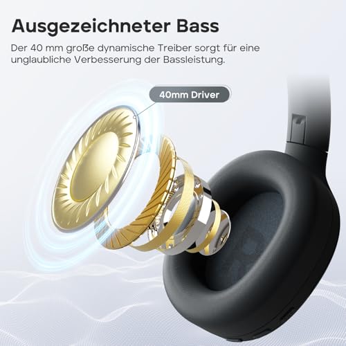 Tribit QuietPlus 81 Over-Ear Kopfhörer mit Noise Cancelling, 110 Std., Schnellladen, Bluetooth 6.0, Deep Bass, 6 EQ per App, kabelloser Bluetooth-Kopfhörer, faltbar und bequem, für Reisen und Arbeit Bild 4