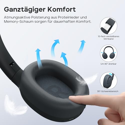 Tribit QuietPlus 81 Over-Ear Kopfhörer mit Noise Cancelling, 110 Std., Schnellladen, Bluetooth 6.0, Deep Bass, 6 EQ per App, kabelloser Bluetooth-Kopfhörer, faltbar und bequem, für Reisen und Arbeit Bild 5