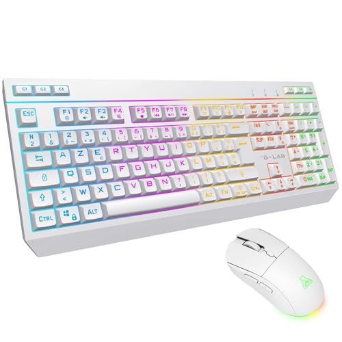 The G-Lab - Combo Tungsten EX – kabellose Tastatur – Dreifache Verbindung 2,4 GHz/BT/kabelgebunden – Gaming-Tastatur AZERTY FR, RGB & Custom Makros – kabellose Gaming-Maus 6400 dpi – PC/PS4/PS5 (weiß) Bild 1