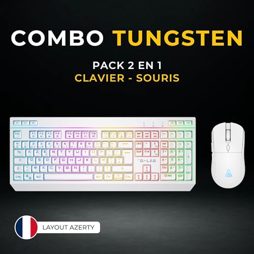 The G-Lab - Combo Tungsten EX – kabellose Tastatur – Dreifache Verbindung 2,4 GHz/BT/kabelgebunden – Gaming-Tastatur AZERTY FR, RGB & Custom Makros – kabellose Gaming-Maus 6400 dpi – PC/PS4/PS5 (weiß) Bild 2