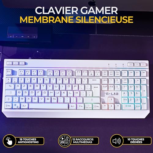 The G-Lab - Combo Tungsten EX – kabellose Tastatur – Dreifache Verbindung 2,4 GHz/BT/kabelgebunden – Gaming-Tastatur AZERTY FR, RGB & Custom Makros – kabellose Gaming-Maus 6400 dpi – PC/PS4/PS5 (weiß) Bild 4