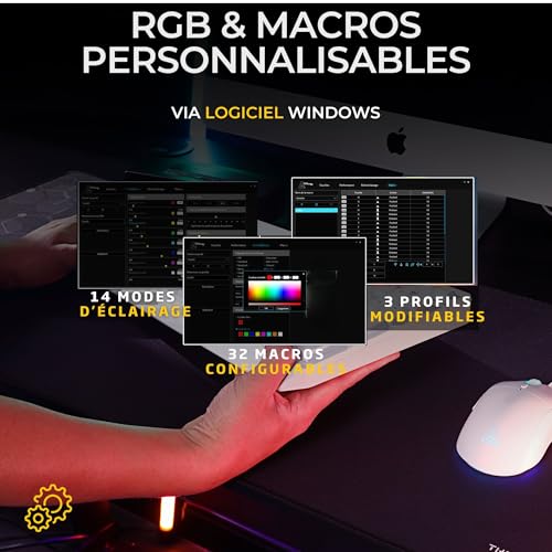 The G-Lab - Combo Tungsten EX – kabellose Tastatur – Dreifache Verbindung 2,4 GHz/BT/kabelgebunden – Gaming-Tastatur AZERTY FR, RGB & Custom Makros – kabellose Gaming-Maus 6400 dpi – PC/PS4/PS5 (weiß) Bild 6
