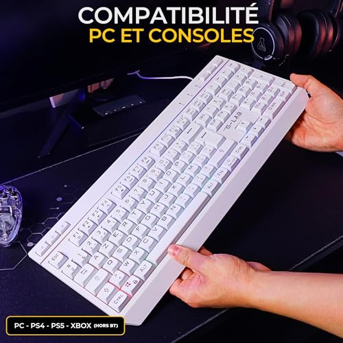 The G-Lab - Combo Tungsten EX – kabellose Tastatur – Dreifache Verbindung 2,4 GHz/BT/kabelgebunden – Gaming-Tastatur AZERTY FR, RGB & Custom Makros – kabellose Gaming-Maus 6400 dpi – PC/PS4/PS5 (weiß) Bild 7