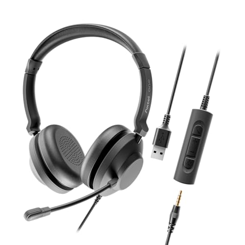 Ein UC35 Stereo-Headset mit Kabel – USB & 3,5-mm-Klinkenstecker, Dual-Mikrofon mit Geräuschunterdrückung, 40 mm HD-Lautsprecher, Inline-Steuerung, leicht für Büro und Zuhause Bild 1