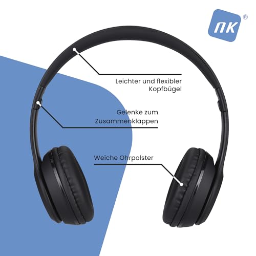 NK Kabellose Bluetooth Over-Ear Kopfhörer - Leicht & Bequem, FM/TF, 4 Std Laufzeit, 2 Std Laden, Schwarz Bild 2