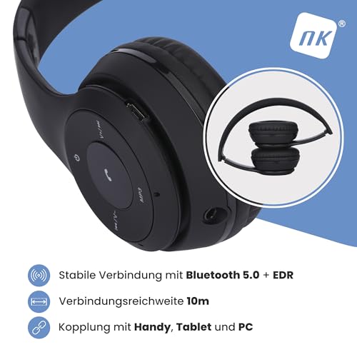 NK Kabellose Bluetooth Over-Ear Kopfhörer - Leicht & Bequem, FM/TF, 4 Std Laufzeit, 2 Std Laden, Schwarz Bild 3