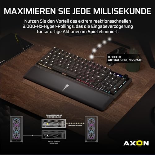 Corsair Vanguard 96 Kabelgebundene Mechanische Gaming-Tastatur– 96% Layout, MLX Plasma-Linearschalter, 8000Hz-Polling, LCD-Display, Virtual Stream Deck, G-Tasten, SOCD Flashtap, QWERTZ DE – Schwarz Bild 3