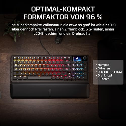 Corsair Vanguard 96 Kabelgebundene Mechanische Gaming-Tastatur– 96% Layout, MLX Plasma-Linearschalter, 8000Hz-Polling, LCD-Display, Virtual Stream Deck, G-Tasten, SOCD Flashtap, QWERTZ DE – Schwarz Bild 4